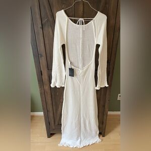 Backless Floor Length White Knit Dress